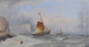 Fishing Vessels Off The Coast On Rough Seas by William Harry Williamson