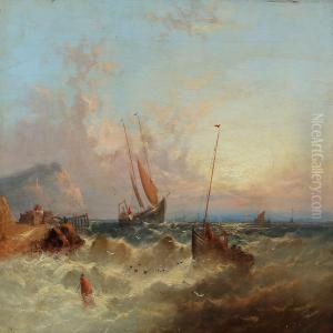 Fishing Ships Along A Coast by William Harry Williamson