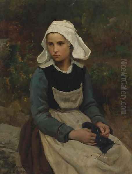 Young Brittany Girl Knitting - view 1