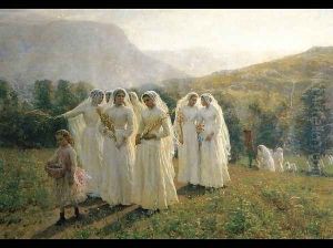 Young Women Going To A Procession