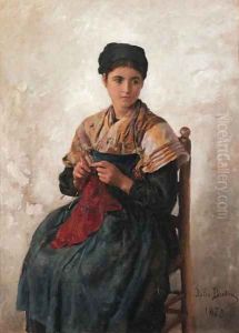 Jeune femme tricotant by Jules Breton