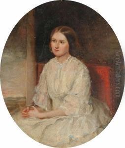 Portrait, Half Length, Of A Young Lady Seated On A Chair, Believed To Be Isabella Renny by William Gorman Wills