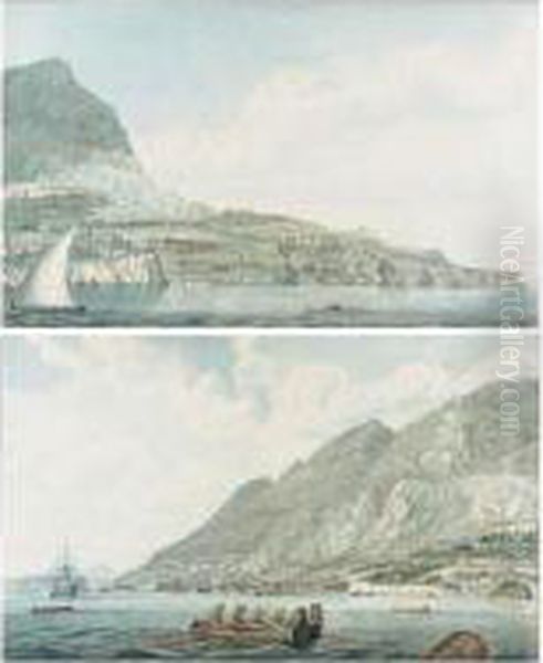 The Town Of Gibraltar With The New Mole And South Barracks; A South West View Of The Rock Of Gibraltar And Europa Point - view 1