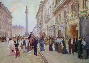 Workers leaving the Maison Paquin, in the rue de la Paix, c.1900 by Jean-Georges Beraud
