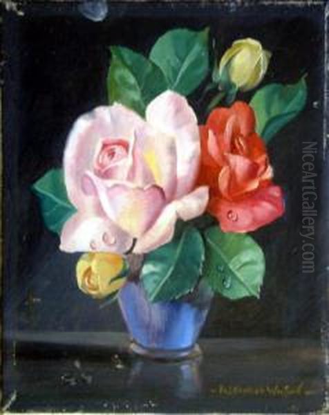 Roses In A Blue Vase - view 1