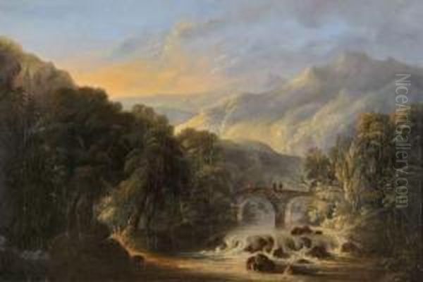 Promeneurs Sur Un Pont Au-dessus Du Torrent - view 1