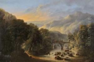 Promeneurs Sur Un Pont Au-dessus Du Torrent by Andrew Wilson