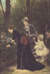Young Women Picking Flowers, 1885 by Jean-Georges Beraud