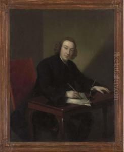 Portrait Of William Pratt, Seated Half-length, Behind A Desk With Quill Pen by Benjamin Wilson