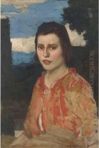 Portrait Of A Young Girl, Half-length, In A Red Blouse by David Forrester Wilson