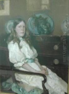 Three Quarter Length Portrait Of A Seated Girl, Alison*aughter by David Forrester Wilson