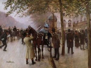 The Boulevards, Evening in Front of the Cafe Napolitain by Jean-Georges Beraud