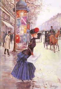 Jeune femme traversant le boulevard by Jean-Georges Beraud