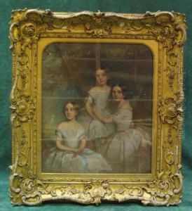 Three Girls Oil On Canvas, Signed And Dated 54cm X 45cm by James Glen Wilson