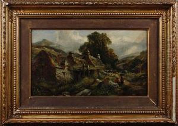 Crofters Cottage With Figures Outside - view 1