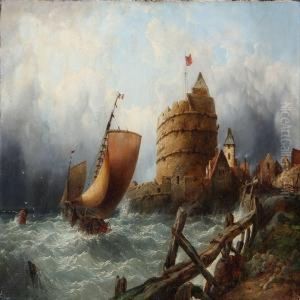 View Of Ambleteuse At Boulogne-sur-mer by John James Wilson