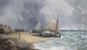 Fishing Boats On A Beach by John James Wilson