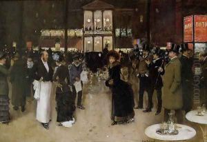 The Boulevard at Night, in front of the Theatre des Varietes, c.1883 by Jean-Georges Beraud