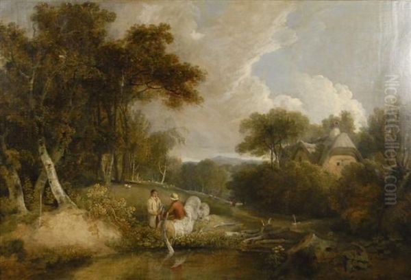 Figures In A Landscape With Cottage - view 1