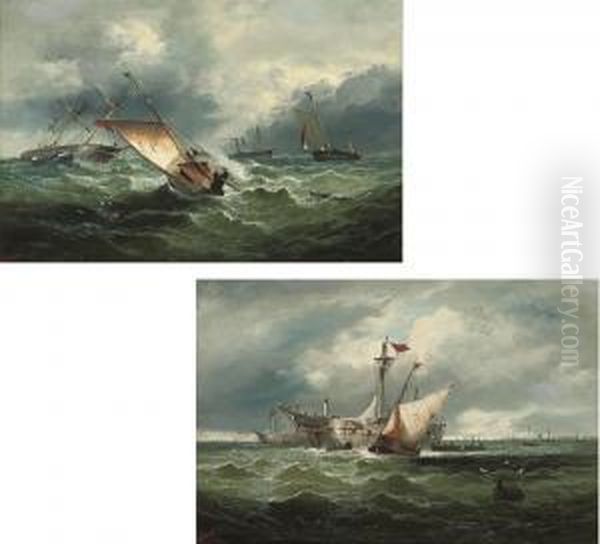 A Pilot Cutter Sailing Out To Meet A Three-master; And Hulks In The Medway - view 1