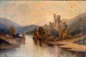Loch With Shipping And Castle by William Wilson
