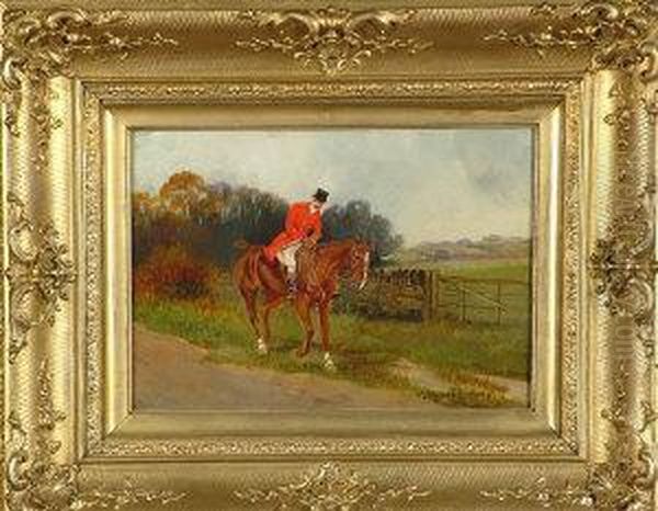 A Hunt Member Mounted On A Chestnut Horse Near A Seven-barred Gate - view 1