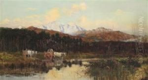 Ford Over Theversilia River With View Of The Alpi Apuane by William Heath Wilson