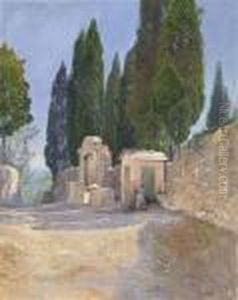 Sudliche Landschaft Mit Zypressen Und Wascherinnen by Hans Wilt