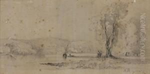 River Landscape With Figures by Henry B. Wimbush