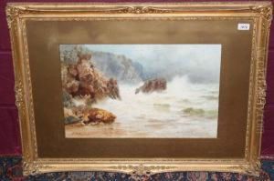 Cornish Coastal Scenes With Sea Breaking Upon The Shore by Henry B. Wimbush