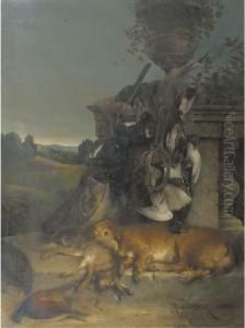 Jagd Stilleben: A Retriever Resting After A Successful Dayshooting by Rudolf Wimmer
