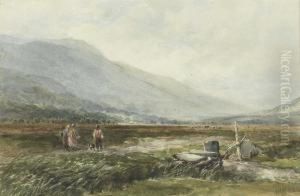 Travellers On A Track In An Extensive Mountainous Landscape