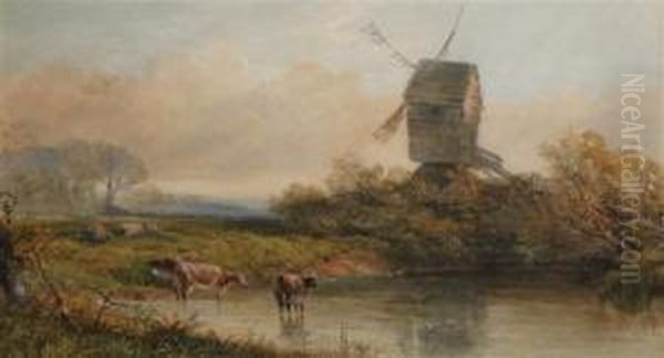 Cattle Watering Before A Windmill - view 1