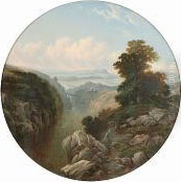 A Mountainous River Landscape, Together With Another Similar, A Pair, Circular - view 1