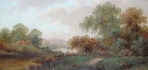 The Journey Before Her; Crossing The Lake With A Mountainous View Behindeach 'd.h. Winder'/1910 (lower Left And Lower Right)