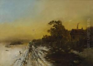 Winterliche Dorfstrase. by Anton Windmaier