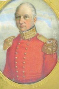 Portrait On Ivory Panel, Of A Military Gentleman In Scarlet Uniform by Adolphus Wing