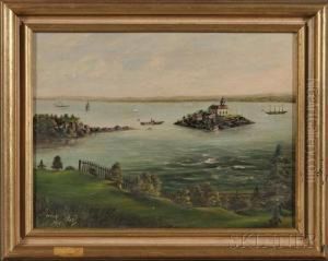 Ocean View With Island And Ships