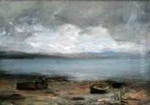 Scottish Coastal Scene With Fishermen Andboats by James Lawton Wingate