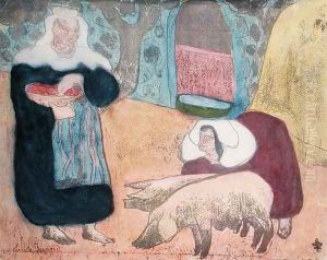 Women with Pigs, 1889 by Emile Bernard