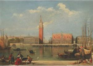 Elegant Figures Across From The Campanile And St. Mark""""s Venice by James Digman Wingfield