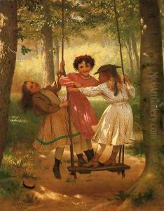 Three Girls on a Swing by John George Brown