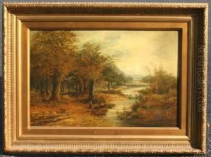Autumnal Landscape With Figures And Cattle By A Stream