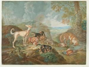 Hunting Still Life With Resting Dogs And Dead Fox, Ca. 1760. by Franz Joseph Winter