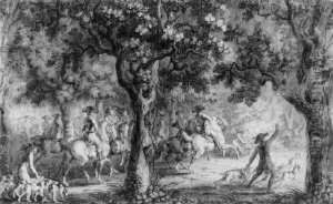 Hofische Jagdgesellschaft Zu Pferd Bei Der Hirschjagd. by Joseph Georg Winter