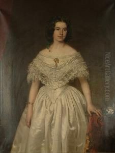 Portrait Of A Lady Three Quarter Length, Wearing Her Wedding Dress, With Ivy In Her Hair