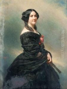 Elegante Au Bouquet De Roses by Hermann Winterhalter