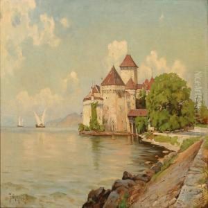 Chateau De Chillon At Lake Geneva In Switzerland