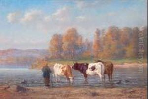 Vaches En Bord De Riviere by Wilhem, Guillaume Wintz