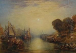 A Religious Festivity On A River At Sunrise